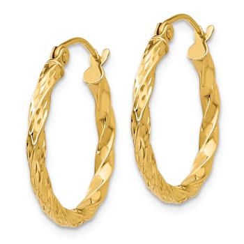 14k Yellow Gold Textured 13/16" Twisted Hoop Earrings