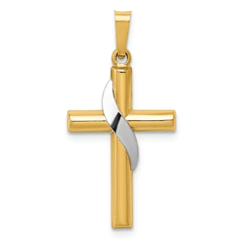 14K Yellow and White Gold Hollow Cross with Drape Charm