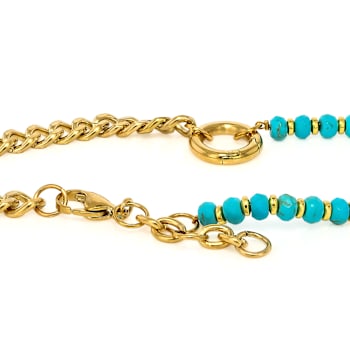 Turquoise Bead And Curb Link Layered Bracelet In Gold-Tone