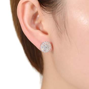 CZ Halo Stud Earrings In Sterling Silver