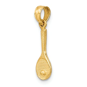 14k Yellow Gold Solid Polished and Textured 3D Tennis Racquet Charm