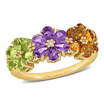 2 3/4 CT TGW Multi-Gemstone Floral Ring in Yellow Plated Sterling Silver