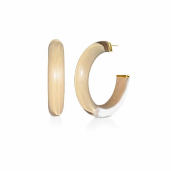 14K Yellow Gold Over Sterling Silver Medium Illusion Acrylic Hoops in Caramel