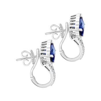 14K White Gold Rectangular Cushion Tanzanite and Diamond Earrings 3.53ctw
