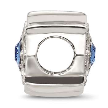 Sterling Silver Brushed and Polished Crystal Blue Bead