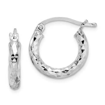 Rhodium Over Sterling Silver 3.00mm Diamond-cut Hoop Earrings