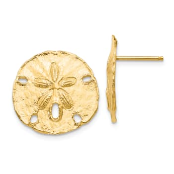 14k Yellow Gold 16mm Textured Large Sand Dollar Stud Earrings
