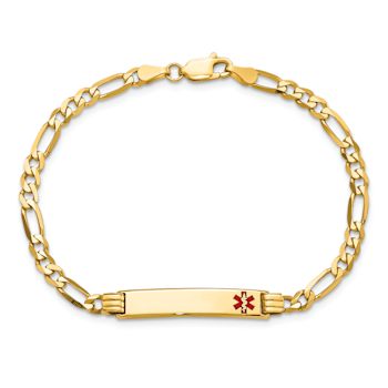14k Yellow Gold Medical Red Enamel Figaro Link ID Bracelet