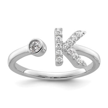 Rhodium Over 14K White Gold Lab Grown Diamond VS/SI GH, Initial K
Adjustable Ring