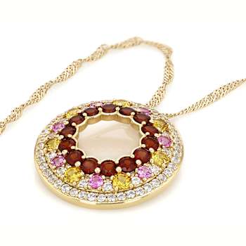 Red Garnet, Lab Pink Sapphire, Lab Yellow Sapphire And White Zircon
Pendant Necklace In 18K Gold Over Sterling Silver