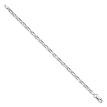 Sterling Silver 4.25mm 6 Side Diamond-cut Flat Double Curb Chain Bracelet
