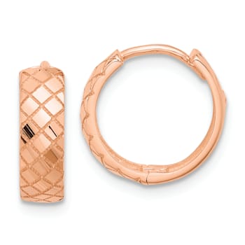 14k Rose Gold 1/2" Polished and Etched Hinged Hoop Earrings