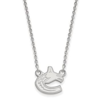 Rhodium Over Sterling Silver NHL LogoArt Vancouver Canucks Small Necklace