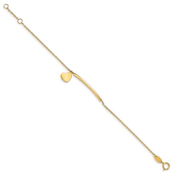 14k Yellow Gold Children's Polished Heart Dangle Bar Bracelet