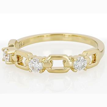 Moissanite And Link Ring In 14K Gold Over Sterling Silver