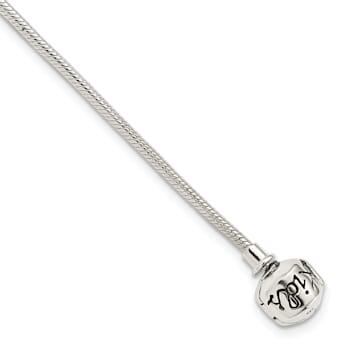 Sterling Silver Round Snake Chain Bracelet With Bead Clasp