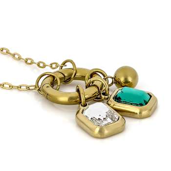 Green And Clear Emerald-Cut Charm Necklace In Gold-Tone 20 Inch