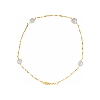 14K Yellow Gold White Freshwater Pearl Children's 6 Inch Bracelet