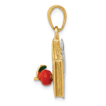 14K Two-tone Gold  3D Enameled ABC School Book Pendant