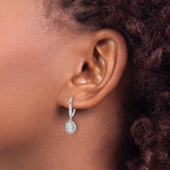 Rhodium Over 14K White Gold Lab Grown Diamond Halo Leverback Earrings