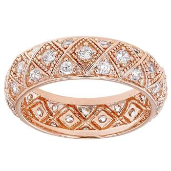 Geometric Design CZ Eternity Band Ring In 18K Rose Gold Over Sterling Silver
