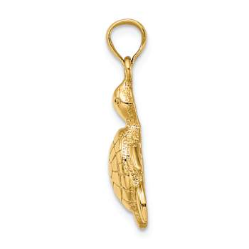 14K Yellow Gold Polished Turtle with Textured Shell Charm