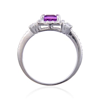 Lab Created Purple Sapphire with White Topaz Accents Sterling Silver
Halo Ring, 1.14ctw