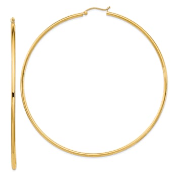 14k Yellow Gold 3 3/16" Polished Tube Hoop Earrings