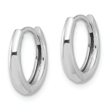 Rhodium Over 14k White Gold Polished 7/16" Hinged Hoop Earrings