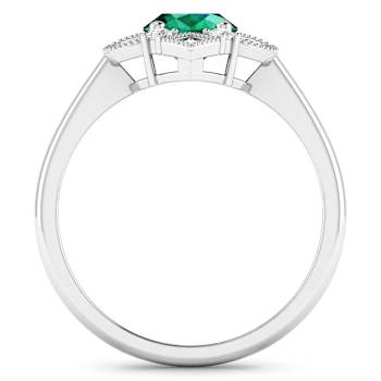 1.2ctw Green Emerald and Diamond 14K White Gold Halo Ring