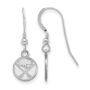 Rhodium Over Sterling Silver NHL Buffalo Sabres LogoArt Dangle Earrings