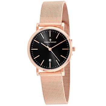 Christian Van Sant Women's Paradigm Black Dial, Rose Stainless Steel Watch