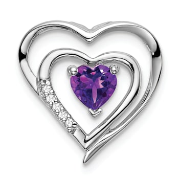 Rhodium Over 14k White Gold Amethyst and Diamond Heart Pendant