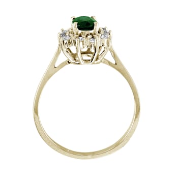 0.61ctw Oval Emerald and Diamond Halo Ring in 14k Yellow Gold