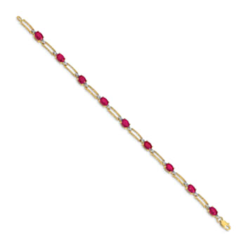 14k Yellow Gold and Rhodium Over 14k Yellow Gold Diamond and Oval Ruby Bracelet