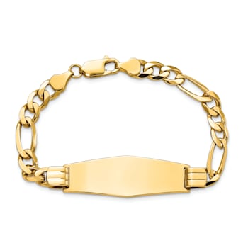 14k Yellow Gold Polished Flat Figaro Link Soft Diamond Shape ID Bracelet