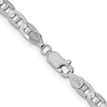 Rhodium Over 14k White Gold 4.5mm Solid Concave Mariner 22 Inch Chain