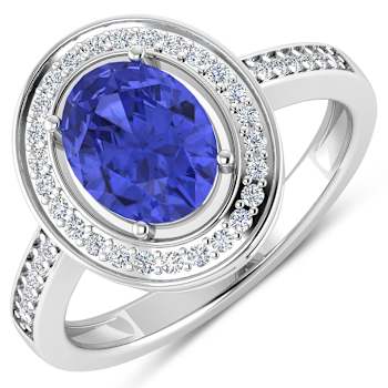 1.63ctw Violet Tanzanite and Diamond 14K White Gold Halo Ring