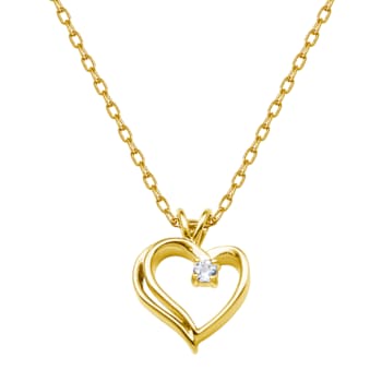 White Topaz 14k Yellow Gold Over Brass Pendant with Chain 0.13ctw