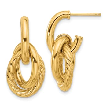 14k Yellow Gold Polished and Textured Oval Dangle Earrings