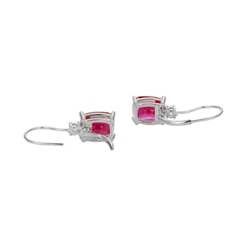 Lab Created Ruby and White Cubic Zirconia Platinum Over Sterling Silver
Leverback Earrings 6.08ctw