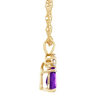 7x5mm Pear Shape Amethyst with Diamond Accents 14k Yellow Gold Pendant
With Chain