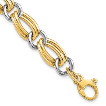 14K Two-tone Gold 10mm Polished Link Bracelet