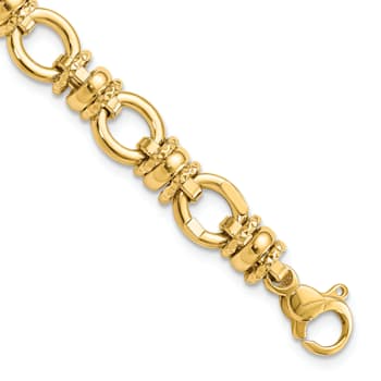 14k Yellow Gold 8mm Polished and Textured Fancy Link Bracelet