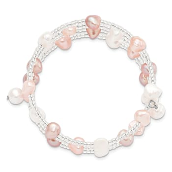6-7mm Multicolored Baroque Freshwater Cultured Pearl and Glass Beaded
Wrap Bracelet