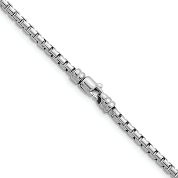 Rhodium Over Sterling Silver Polished 3.2mm Box 24 Inch Chain