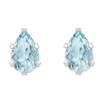 6x4mm Pear Shape Aquamarine Rhodium Over 10k White Gold Stud Earrings