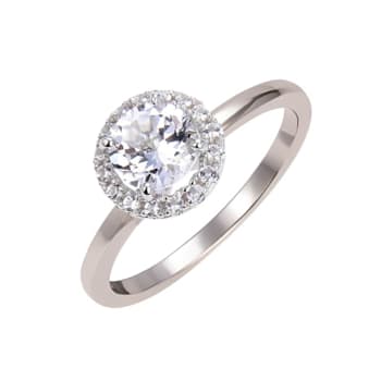 Rhodium Over Sterling Silver Round White Topaz Halo Ring 1.90ctw