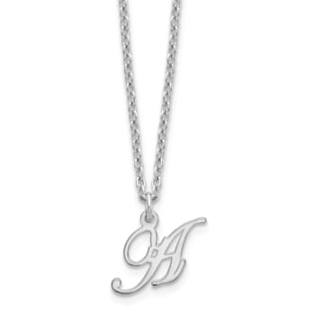 Rhodium Over Sterling Silver Letter A Initial Necklace