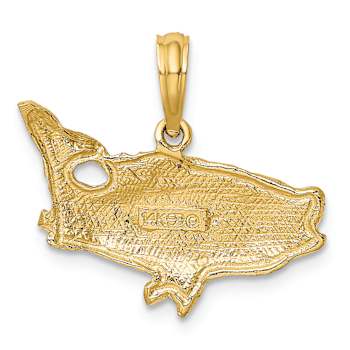 10K Yellow Gold 2D Textured Bass Fish with Tail Up Charm